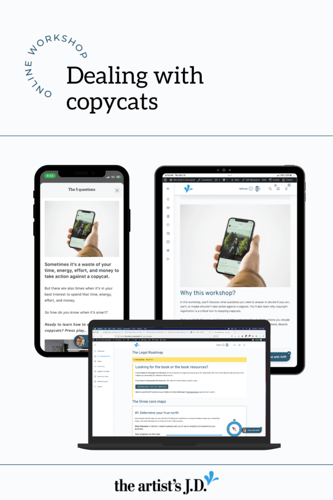 Screenshots of the Dealing with copycats workshop on a phone, tablet, and laptop