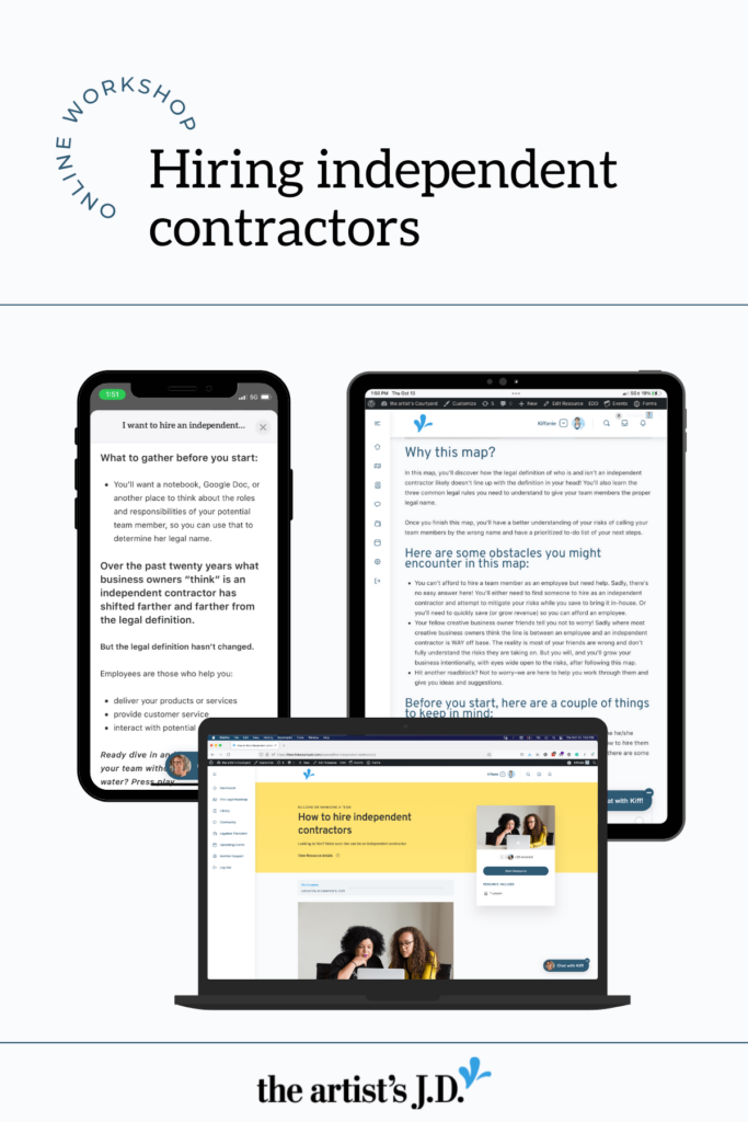 Screenshots of the Hiring independent contractors workshop on a phone, tablet, and laptop