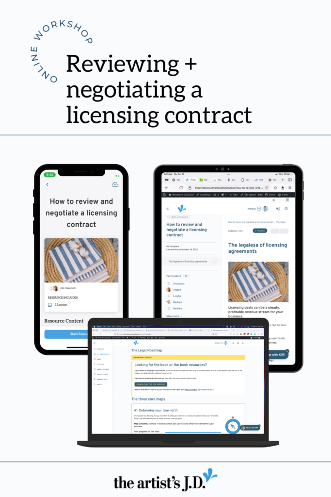Screenshots of the Reviewing and negotiating a licensing contract a phone, tablet, and laptop