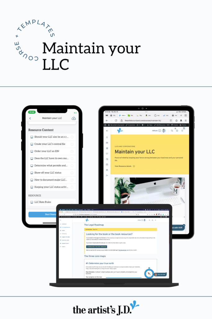 Screenshots of the Maintain your LLC course on a phone, tablet, and laptop