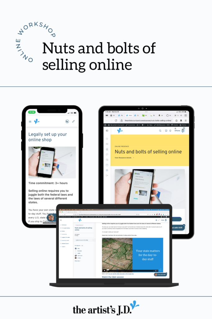 Screenshots of the Nuts and bolts of selling online workshop on a phone, tablet, and laptop