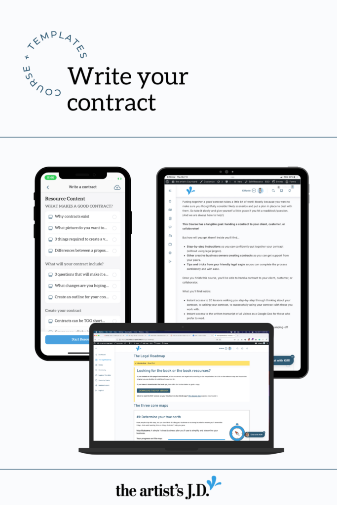 Screenshots of the Write a contract course on a phone, tablet, and laptop