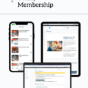 Screenshots of the artist's Courtyard on a phone, tablet, and laptop